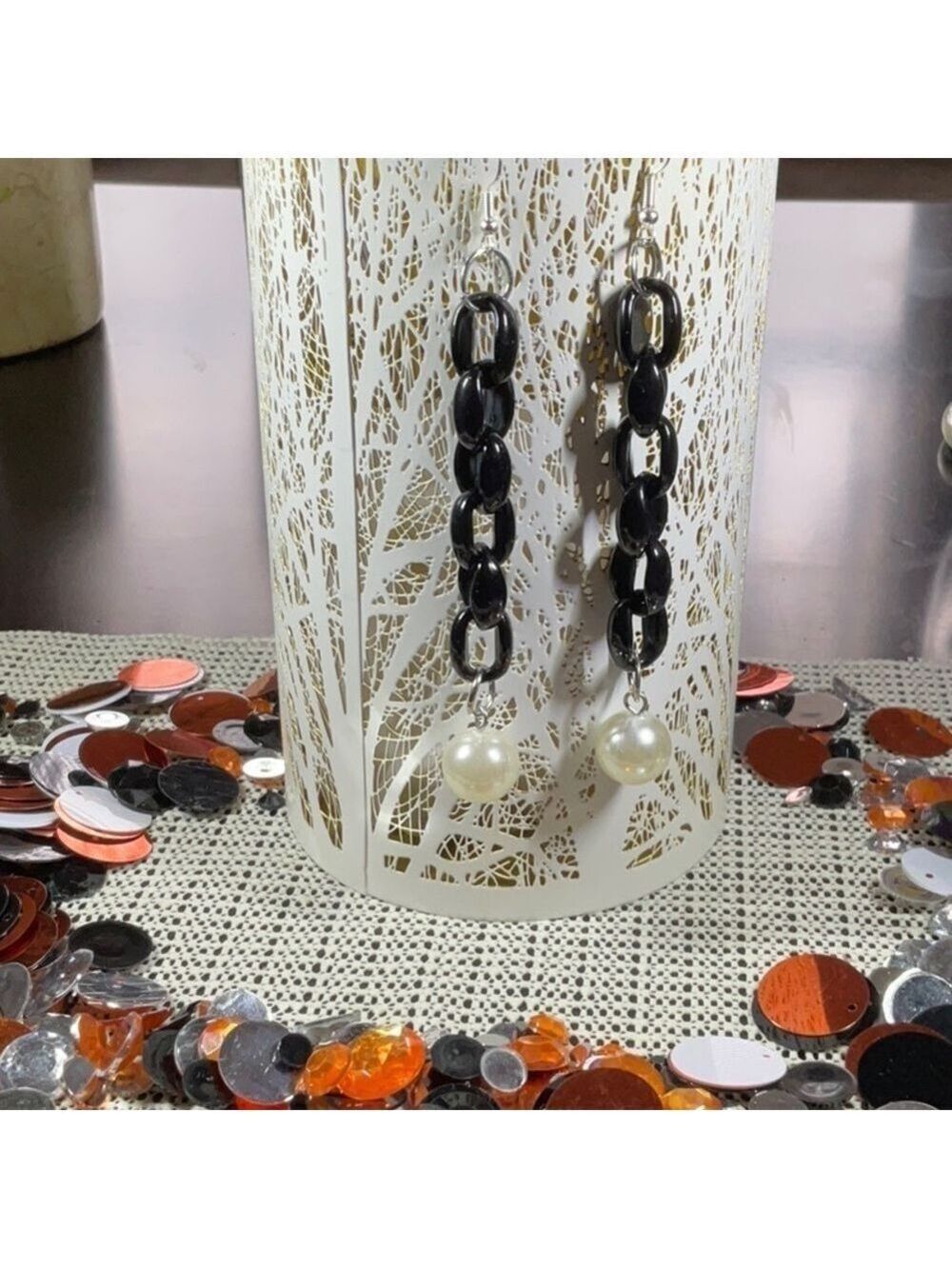 Black Chain Earrings Pearl